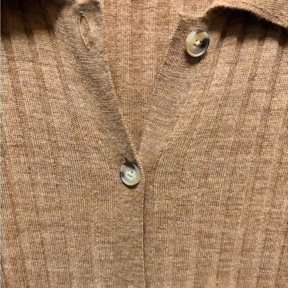 100% Extra Fine Merino Wool Ribbed Button Front Midi Dress - Picture 5 of 7